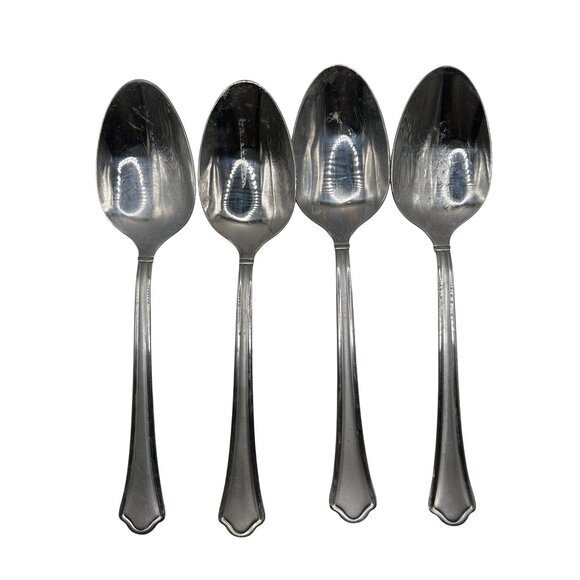 Pfaltzgraff Capri Frost Stainless Steel 4 Soup Spoon 18/0 China Glossy Bevel - Picture 2 of 4